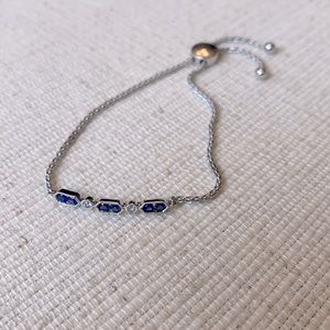 Sterling silver bolo bracelet with blue stones